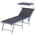 Sezlong Pliabil de Gradina, Sezlong Plaja din Aluminiu, 169 x 72 x 55/72cm Gri Inchis