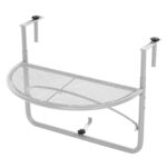 Masuta pentru Balcon Pliabila din Metal cu 3 Inaltimi Reglabile, Masa de Agatat pe Balustrada, 60x45x50cm, Alba