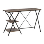 Birou cu Etajera pentru munca la Birou, Birou Suport Computer in Stil Industrial, Birou Suport Computer din Lemn, Maro, 120x48x78cm