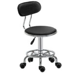 Scaun pentru cosmetician cu 5 roti, spate curbat si inaltime reglabila, 38x48x70,5-86 cm, negru
