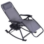 Scaun Sezlong tip Leagan Rabatabil cu Taburet si Loc pentru Pahar , Gri, 120x67x102cm?ÿ