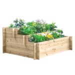 Jardiniera din Lemn pe 3 Nivele pentru Gradina, 120x100x54cm