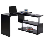 Birou pe colt pentru Computer cu Rafturi in Lemn, Negru, 120x106x75cm