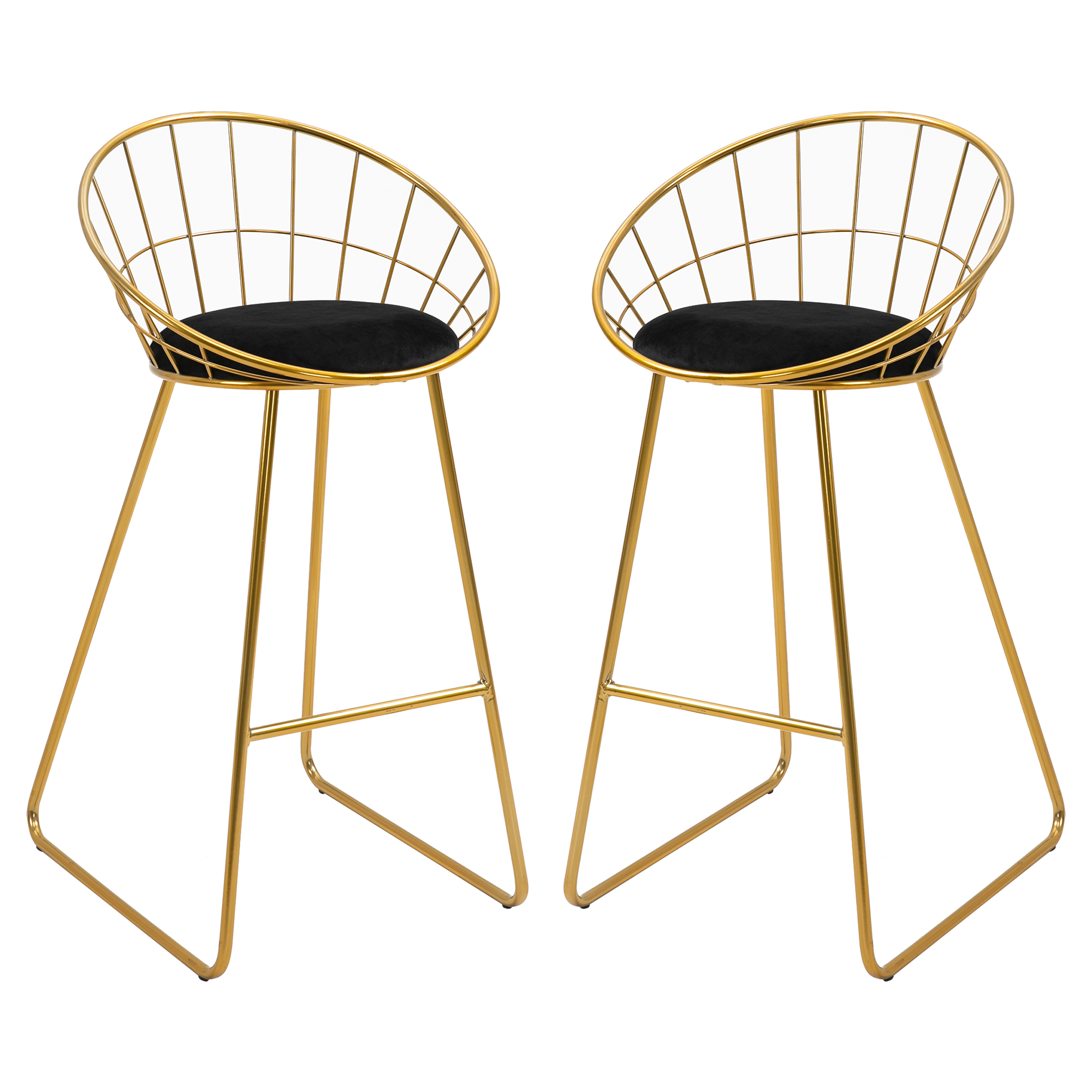 wsmb5617e5e9c39b6 Set 2 Scaune Inalte, Suport pentru picioare, Perna de catifea, Poliester/Metal, 52.5x47x97cm, Negru/Auriu - imagine 1