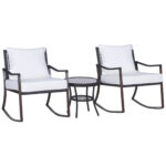 Set Mobilier Gradina din Ratan cu Masa de Cafea si 2 Fotolii Balansoar de Gradina sau Terasa cu Perne incluse, 51??46cm Culoarea Maro