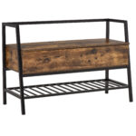 Suport de Pantofi in Stil Industrial Vintage cu Economisire de Spatiu din Lemn si Metal, Maro Rustic, 90x37x60cm