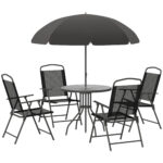 Set masa si scaune de gradina 6 piese, negru
