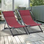 Set de 2 Sezlonguri Rabatabile din Aluminiu si Textilen Rosu