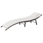 Sezlong Pat de Gradina Scaun Ergonomic din Rattan cu Saltea Detasabila, 196x61x53cm alb | Aosom.ro