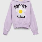 OVS hanorac de bumbac pentru copii culoarea violet, cu gluga, cu imprimeu