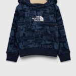 The North Face hanorac de bumbac pentru copii culoarea albastru marin, cu gluga, cu imprimeu