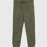 United Colors of Benetton pantaloni de trening din bumbac pentru copii culoarea verde, cu imprimeu