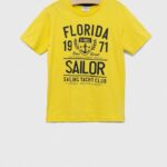 Birba&Trybeyond tricou de bumbac pentru copii culoarea galben, cu imprimeu