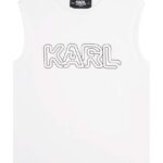 Karl Lagerfeld top din bumbac pentru copii culoarea alb, cu imprimeu