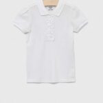 OVS tricou de bumbac pentru copii culoarea alb, cu guler