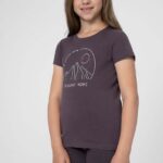 4F tricou de bumbac pentru copii culoarea violet