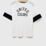 United Colors of Benetton tricou de bumbac pentru copii culoarea alb, cu imprimeu