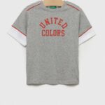 United Colors of Benetton tricou de bumbac pentru copii culoarea gri, cu imprimeu