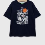 United Colors of Benetton tricou de bumbac pentru copii x Space Jam culoarea albastru marin, cu imprimeu