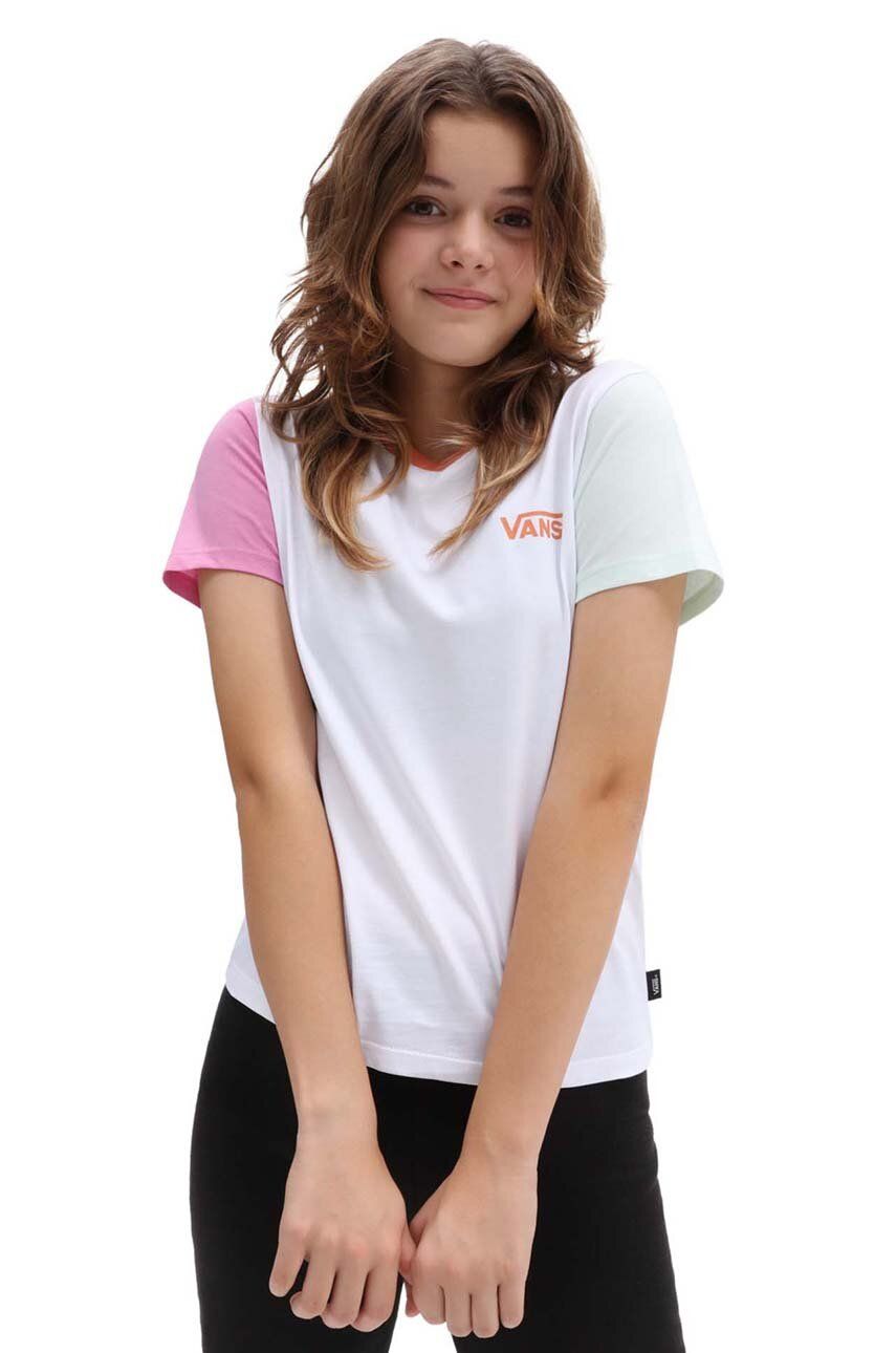 SS23-TSK095-00X_F0 Vans tricou de bumbac pentru copii COLORBLOCK CREW WHITE MULTI culoarea alb, modelator - imagine 1