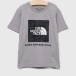 The North Face tricou de bumbac pentru copii culoarea gri, cu imprimeu
