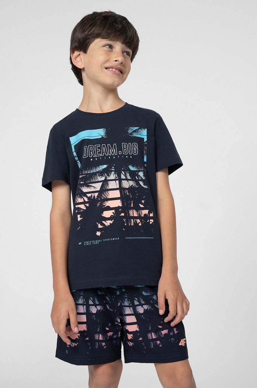 SS23-TSK0BG-59X_F0 4F tricou de bumbac pentru copii culoarea albastru marin, cu imprimeu - imagine 1