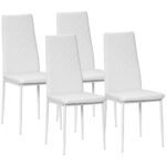 Set de 4 scaune de sufragerie cu spatar inalt, scaune moderne din piele artificiala si otel, 41x50x97cm, alb | Aosom RO