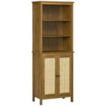 Bublioteca Rustica din PAL cu 3 Rafturi Deschise si Dulapior cu 2 Usi, 60x34.5x162 cm, culoare Nuc | AOSOM RO