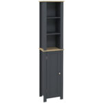 Dulap de Depozitare Inalt pentru Baie, Organizator de Baie cu Dulap cu Usa si 3 Rafturi, pentru Lenjerie, 34x23x165cm Gri | Aosom RO