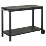 Carucior de Bucatarie cu 2 Niveluri cu Manere si Carlige Laterale, Carucior de Depozitare din Otel, 128x46.5x86.5 cm, Negru | Aosom RO
