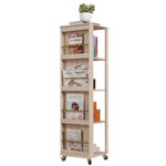 Raft de Depozitare cu 4 Nivele cu Roti, Raft Modern pentru Carti, Raft pentru Camera de Zi, Birou, in Ton de Stejar 40x40x150cm | Aosom RO