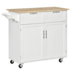 Carucior de Bucatarie Multifunctional cu 2 Sertare, Dulap si 4 Roti, 104x46x91cm - Alb