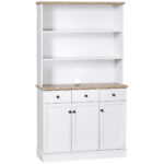 Bufet de bucatarie din lemn alb cu 3 compartimente deschise, 3 sertare si 2 dulapuri 101x39x180,5 cm | Aosom RO