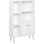 Biblioteca cu Picioare din Lemn din Pin Alb 80 x 23.5 x 118cm | Aosom RO