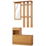 Mobilier Garderoba Dulap Pantofi Reglabil cu Oglinda si Cuier 6 carlige pentru Hol si Dormitor 90x22x116cm Lemn | Aosom RO