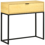 Consola pentru hol cu sertar, masa consola din lemn cu picioare din otel, 80x30x76cm, lemn si negru | Aosom RO