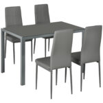 Set pentru pranz 5 Piese cu 1 Masa de Sufragerie si 4 Scaune Moderne pentru Bucatarie sau Sufragerie, Gri | Aosom RO