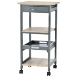 Carucior de bucatarie Suport pentru alimente cu sertar, 2 rafturi si tava detasabila, din lemn 37x37x76cm gri | Aosom RO