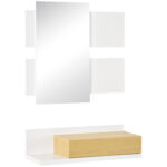 Set mobilier pentru hol cu ????oglinda si sertar, mobilier modern din lemn cu oglinda 40x70cm cu fixare pe perete | Aosom RO