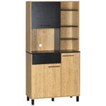 Dulap de bucatarie din PAL si lemn de pin, sertare si rafturi reglabile, negru si lemn 90x40x180 cm| AOSOM RO | Aosom RO