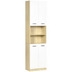 Dulap Baie din PAL Alb cu 2 Dulapioare cu Usi si 2 Rafturi Deschise, Design Anti rasturnare, 53x33.5x195.7 cm | Aosom RO