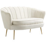 Canapea Vintage 2 Locuri in Stil Industrial Chic, Divan Francez din Catifea pentru Intrare, 130x77x77cm, Crem