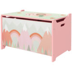 Cufar de jucarii pentru copii ZONEKIZ, lada din lemn MDF cu capac si balama de siguran??a, 60x37x39cm, de culoare roz