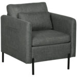 Scaun Decorativ din Stofa, Fotoliu Modern cu 4 Picioare din Otel, 2 Buzunare Laterale, Captuseala Groasa, Gri | Aosom RO