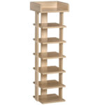 Dulap pentru pantofi din Lemn pentru Hol, Raft pentru 6 Pantofi cu Spatiu de depozitare, 32x30x104cm, stejar