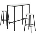 Set de Masa de Bar cu 3 Piese, Set de Masa Modern de Luat Masa pentru 2 Persoane cu Scaune cu Cadru din Otel Robust,Suport pentru Picioare,Alb