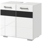 Dulap pentru Chiuveta din Baie, Dulap de Depozitare pentru sub Chiuveta cu Luciu Inalt, cu Usi Duble si Rafturi, Alb 60x36,5x56cm | Aosom RO
