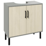 Dulap sub Chiuveta, Dulap pentru Chiuveta de Baie, Dulap de Depozitare pentru Chiuveta, 60 x 30 x 60 cm, Ton Natural | Aosom RO