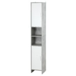 Dulap Baie cu Economisire de spatiu cu 2 Dulapioare si 2 Compartimente Deschise, din PAL, Efect Ciment, Gri-Alb 30x30x180cm | Aosom RO
