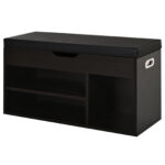 Dulap pentru Patofi care Economisete Spatiu cu Banca de Depozitare Capitonata si Compartimente Deschise 80x30x45cm, Negru | Aosom RO